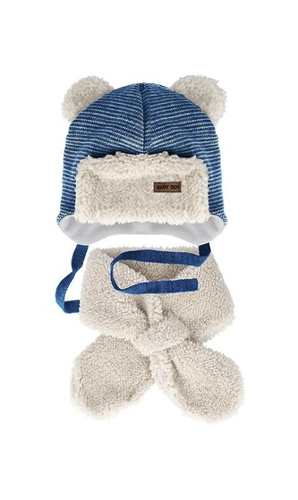 Komplet AJS 48-311 Czapka+szalik chłopięcy jeansowy 40-42 cm