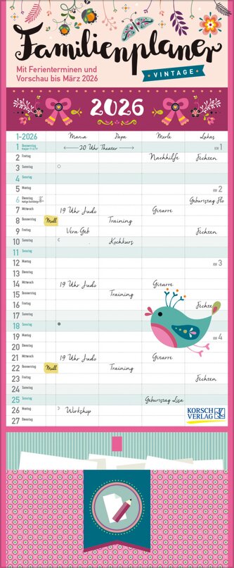 Familienplaner Vintage Zetteltasche 2026