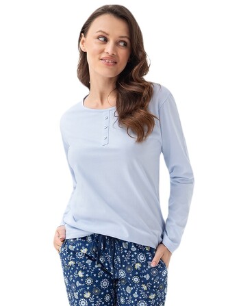 Piżama Luna 334 dł/r 3XL damska błękitny-kwiaty 3XL