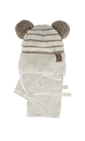 Komplet AJS 48-317 Czapka+szalik chłopięcy jasny beżowy 40-42 cm