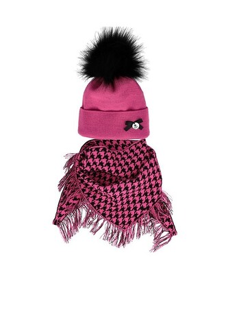 Komplet AJS 48-399 Czapka+chustka dziewczęca różowy 52-56 cm