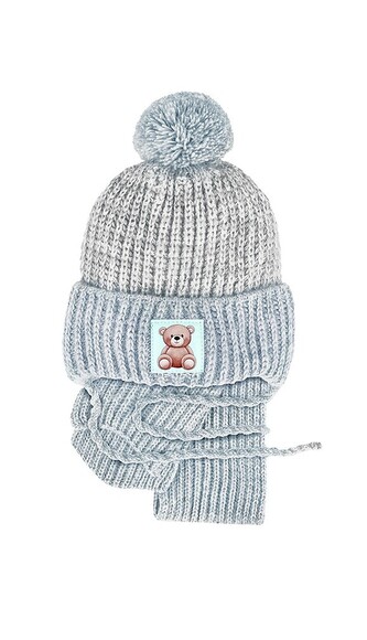 Komplet AJS 48-318 Czapka+szalik chłopięcy błękitny melanż 44-46 cm