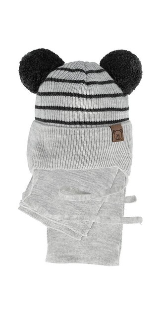 Komplet AJS 48-317 Czapka+szalik chłopięcy jasny szary 40-42 cm