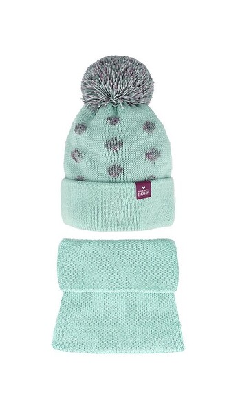 Komplet AJS 48-364 Czapka+golf dziewczęcy miętowy 52-56 cm