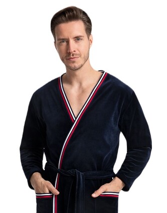 Szlafrok Luna 854 Velour M-2XL męski granatowy XXL