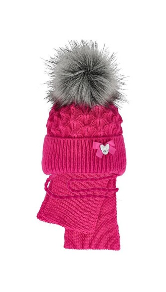 Komplet AJS 48-310 Czapka+szalik dziewczęcy amarantowy 40-42 cm