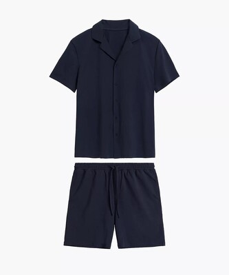 Piżama Atlantic BNMP-003 kr/r S-2XL męska rozpinana granatowy S