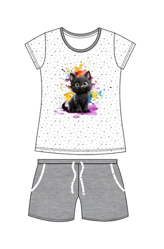 Piżama Cornette Young Girl 246/109 Black Cat kr/r 134-164 biały 146-152