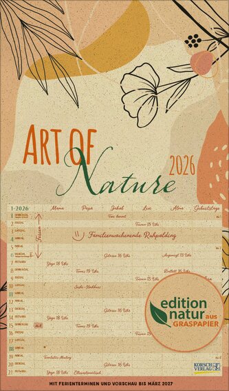 Familienplaner Art of Nature aus Graspapier 2026