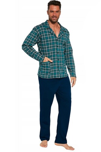 Piżama Cornette 114/62 3XL-5XL męska rozpinana zielony butelkowy-kratka 5XL