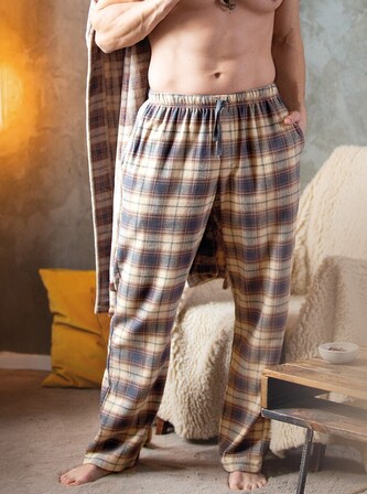 Spodnie piżamowe Key MHT 402 B24 M-2XL męskie beżowy-kratka L