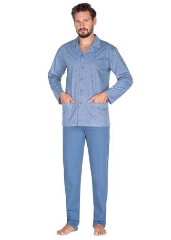 Piżama Regina 444 dł/r 2XL-3XL męska rozpinana niebieski 3XL