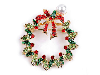 Brož s broušenými kamínky věneček - 1 ks - 4 zelená zlatá