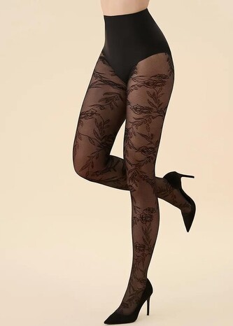 Rajstopy Gabriella 576 Floral 20 den 2-4 nero 4-L