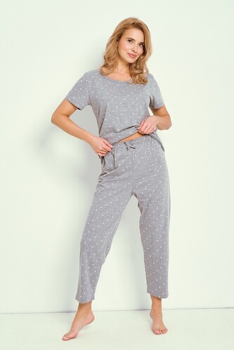 Piżama Taro Meg 3325 kr/r M-XL W25 damska szary melanż-groszki S