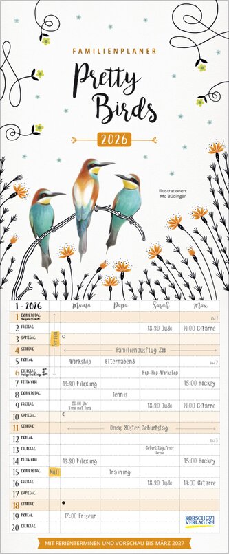 Familienplaner Pretty Birds 2026