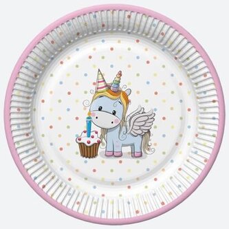 Talíř papírový PM 23cm 8ks Sweet Unicorns with Pastel Dots