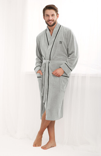 Szlafrok Luna 852 dł/r Velour M-2XL męski szary jasny XXL