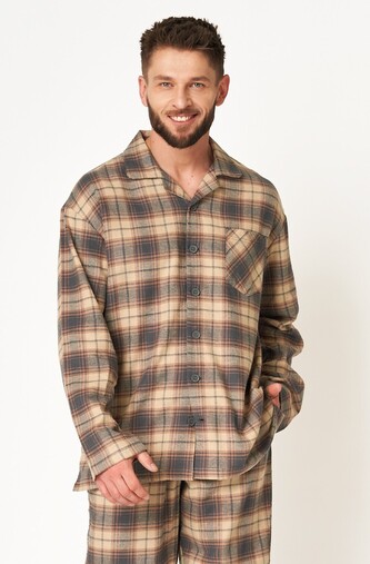 Piżama Key MNS 402 B24 Flanela dł/r 3XL-4XL męska rozpinana brązowy 3XL