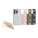 Guess PC/TPU Electroplated Stand Camera Frame MagSafe Zadní Kryt s Vyměnitelným Pozadím pro iPhone 16 Pro