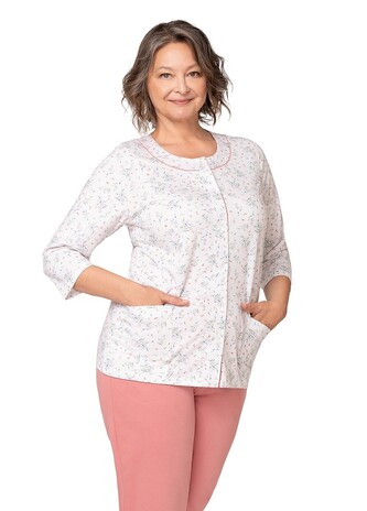 Piżama Martel Maria II 201 3/4 M-2XL damska rozpinana biały-ciemny łosoś XXL