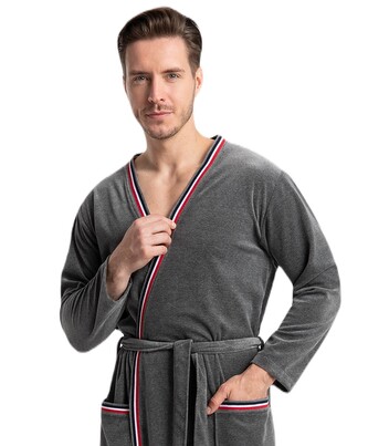 Szlafrok Luna 854 Velour M-2XL męski grafitowy XXL