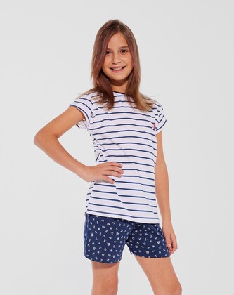 Piżama Cornette Kids Girl 245/103 Marine kr/r 98/128 biały-granatowy 110-116