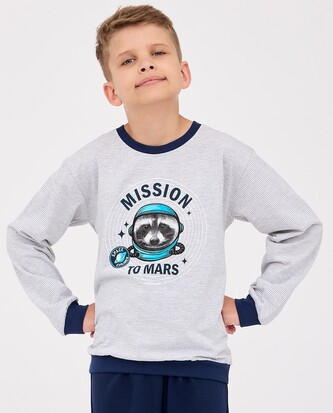 Piżama Cornette Young Boy 268/166 Mission dł/r 134-164 szary jasny melanż-granatowy 146-152