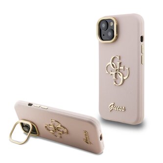 Guess PU Grained 4G Logo Stand Camera Frame Zadní Kryt pro iPhone 13 Pink