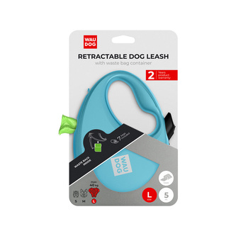 WAUDOG vodítko samonavíjecí se zásobníkem na sáčky Modré 40kg/5m/L