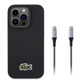 Lacoste Iconic Petit Pique Woven Logo MagSafe Zadní Kryt pro iPhone 15 Pro Black + USB-C/USB-C Datový Kabel