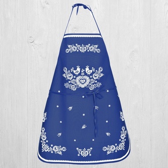 Zástěra kuchyňská, Folk podklad modrý