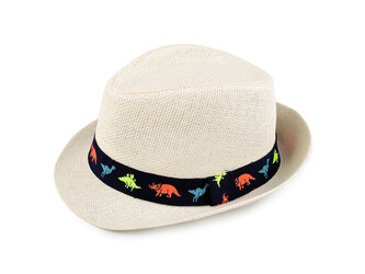 Dětský letní klobouk / slamák auta a dinosauři - 1 ks - 13 (vel. 52) krémová světlá dinosaurus