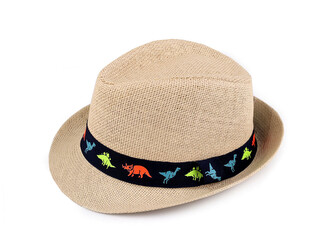 Dětský letní klobouk / slamák auta a dinosauři - 1 ks - 10 (vel. 50) přírodní sv. dinosaurus