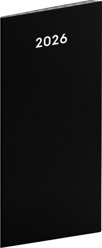 Diář 2026: Černý - plánovací měsíční, kapesní 8 x 18 cm