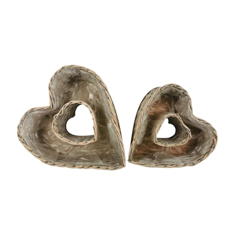 Proutěný košík srdce šedý, sada 2 ks