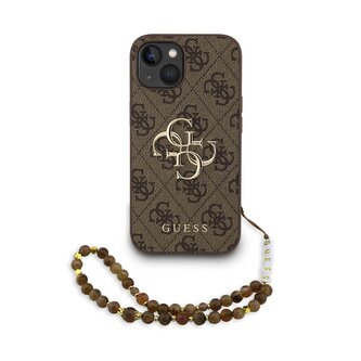 Guess PU 4G Metal Logo Strap Zadní Kryt pro iPhone 15 Brown