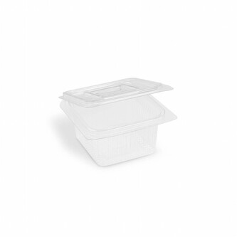 Miska (rPET) s viečkom hranatá priehľadná 375ml [50 ks]
