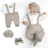 Rostoucí pletený overálek 3D Hand Made malý Elegán - béžový, bílá, 68/74; 68/74 (6-9m)