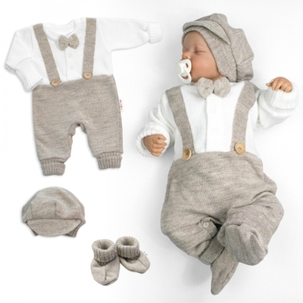 Rostoucí pletený overálek 3D Hand Made malý Elegán - béžový, bílá, 68/74; 68/74 (6-9m)