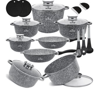 Sada kuchyňského nádobí 17dílná s nepřilnavým povrchem – šedá