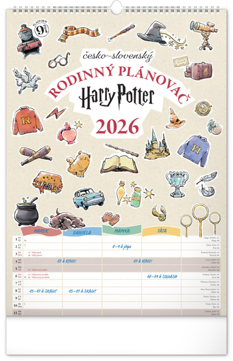 Kalendář 2026 nástěnný: Rodinný, plánovací Harry Potter, 33 x 46 cm