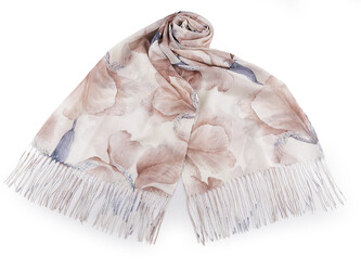 Letní šátek / šála s třásněmi velké květy 70x180 cm - 1 ks - 3 béžová tm.