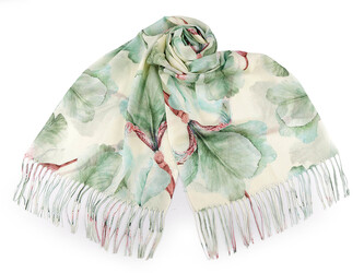 Letní šátek / šála s třásněmi velké květy 70x180 cm - 1 ks - 6 zelená past.sv.