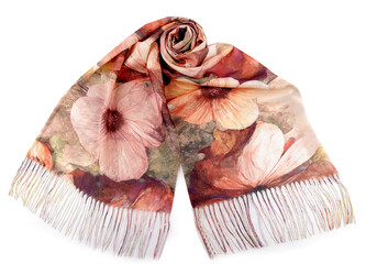 Letní šátek / šála s třásněmi květy 70x180 cm - 1 ks - 2 krémová světlá