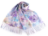 Letní šátek / šála s třásněmi květy 70x180 cm - 1 ks - 6 fialová modrá světlá