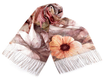 Letní šátek / šála s třásněmi květy 70x180 cm - 1 ks - 1 béžová světlá