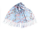 Letní šátek / šála s třásněmi květy 70x180 cm - 1 ks - 6 modrá světlá