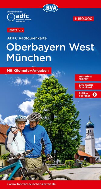 ADFC-Radtourenkarte 26 Oberbayern West München 1:150.000, reiß- und wetterfest, E-Bike geeignet, GPS-Tracks Download, mit Kilome