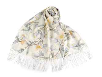 Letní šátek / šála s třásněmi květy 70x180 cm - 1 ks - 3 vanilková zelená
